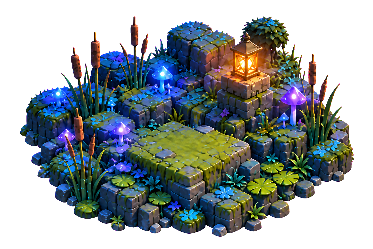 The moonlit marsh island